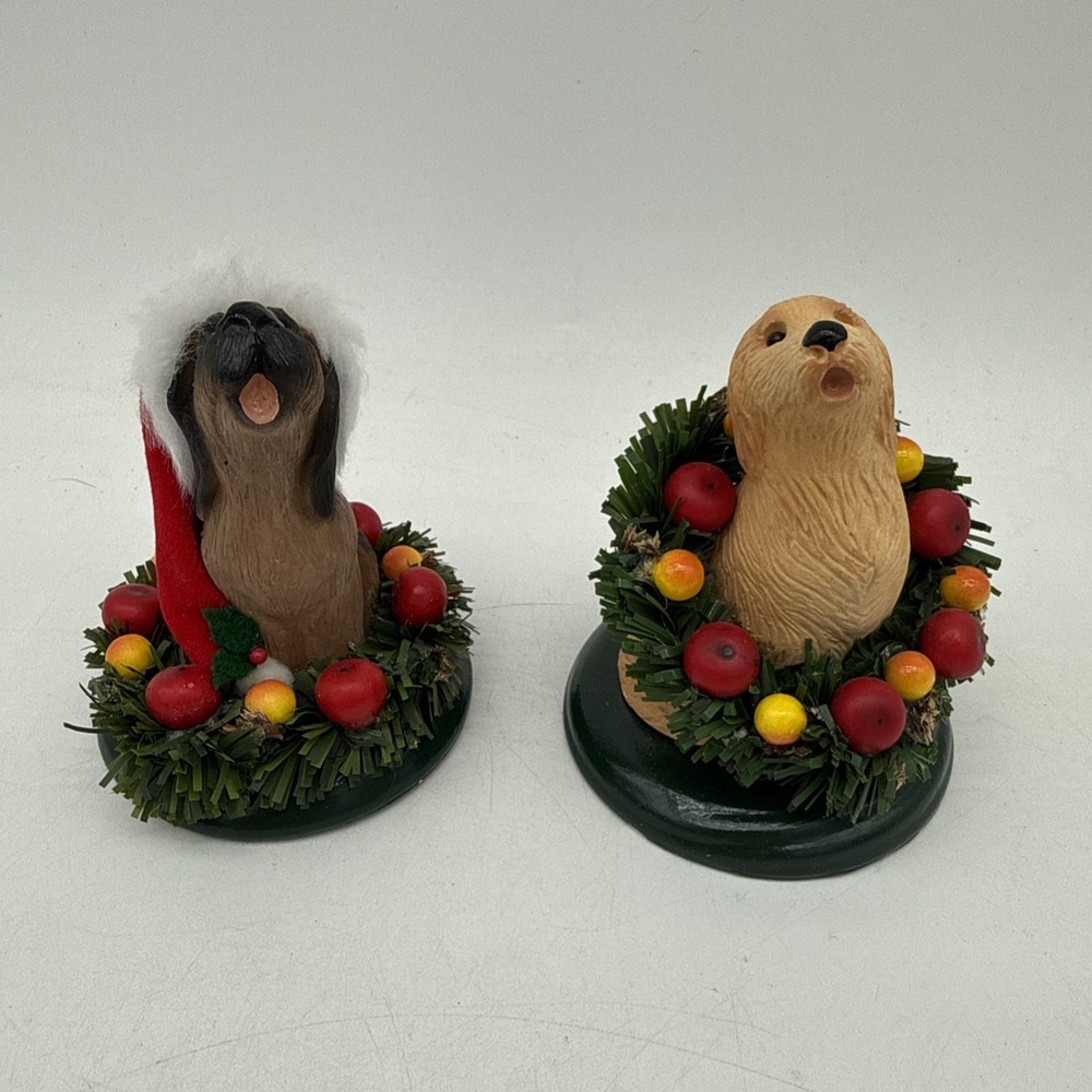 Byers Choice LTD Caroling Dogs 1 In Santa Hat 2009 & 2011 Lot of 2